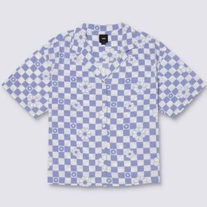 Vans Fairlands Purple White Checker Floral Print Short Sleeve Button Down Shirt